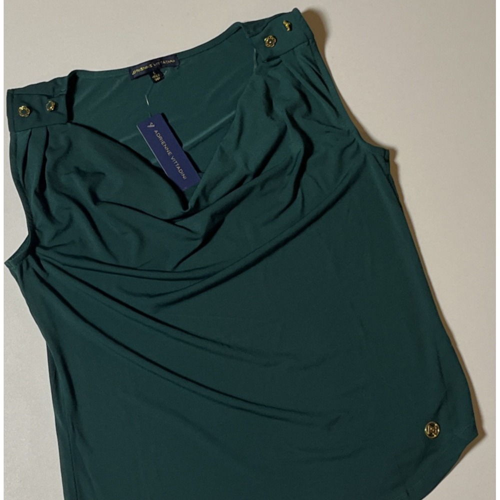 Adrienne Vittadini Sleeveless Scoop Neck Top Size S Green Stretch Tank Top NWT